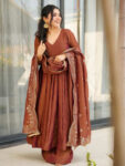 Rich fendi silk plain gown with dupatta pant