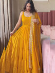 YELLOW ANARKALI WITH 8 METER FLAIR