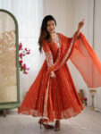 ORANGE GOWN WITH PANT AND DUPATTA