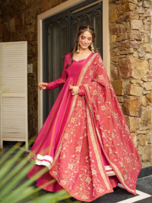 PINK ELAGENT GOWN WITH PLAZO AND DUPATTA