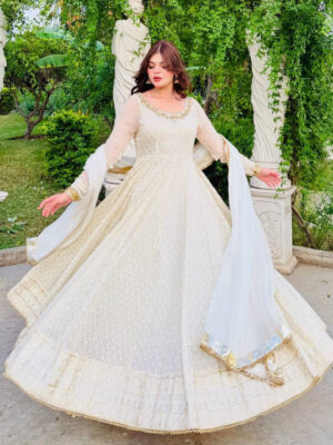 White anarkali suit